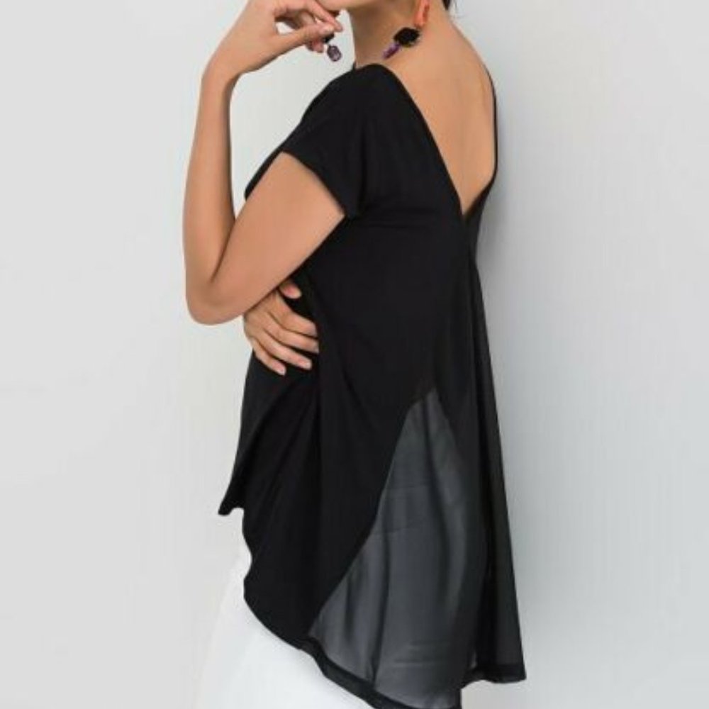 Milan Kiss Women's Black Short Sleeve Transparent Back Mini Dress Size S